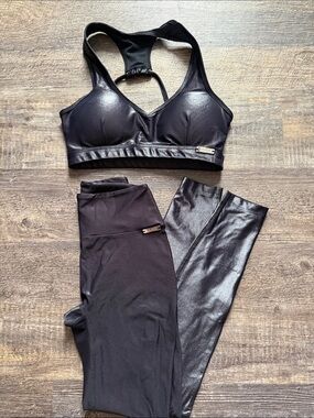 Bombshell sportswear Shiny Black Racerback Sports Bra + Leggings Set